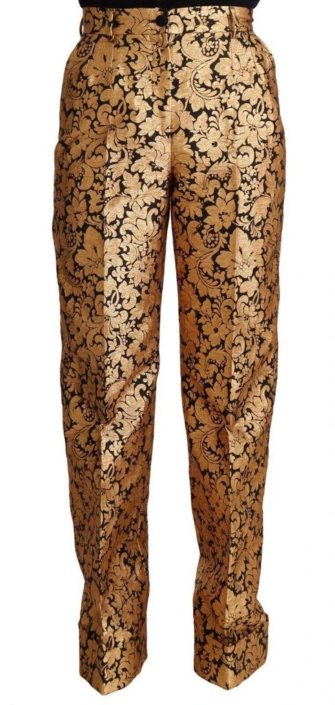 Dolce & Gabbana Dolce & Gabbana Gold Floral Jacquard Straight Polyester Pants 1