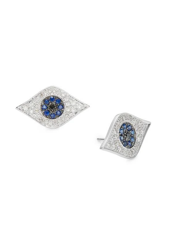 Sydney Evan 14K White Gold, Black Rhodium, Sapphire & 0.45 TCW Diamond Large Evil Eye Stud Earrings 1
