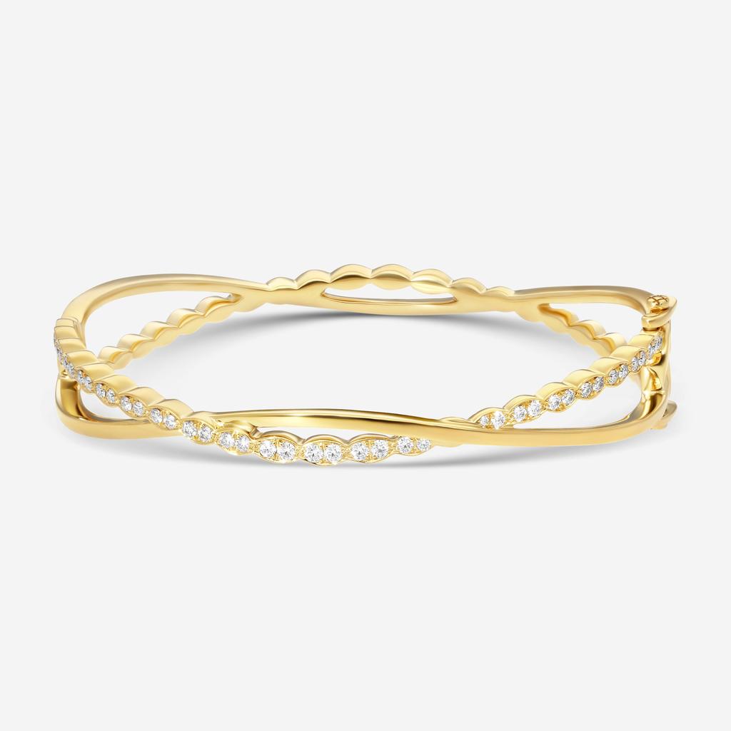 Hearts On Fire Hearts On Fire Lorelei 18K Yellow Gold Floral Twist Bangle Bracelet HFBLORFTW00658Y-M