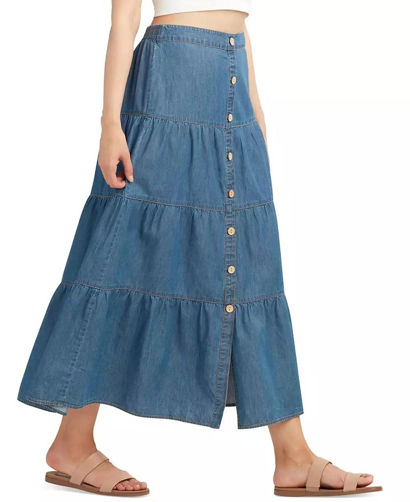 BCX Juniors' Denim Tiered Maxi Skirt 4