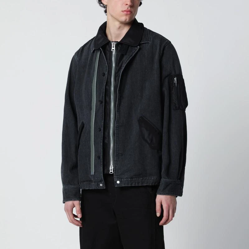 Sacai Black denim jacket with nylon inserts