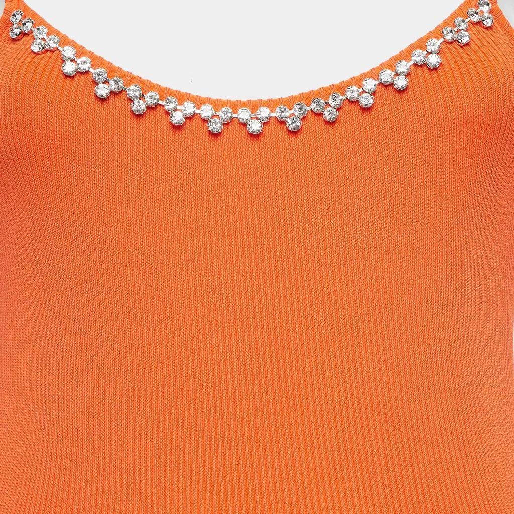 AREA Area Orange Rib Knit Crystal Embellished Midi Dress M 3