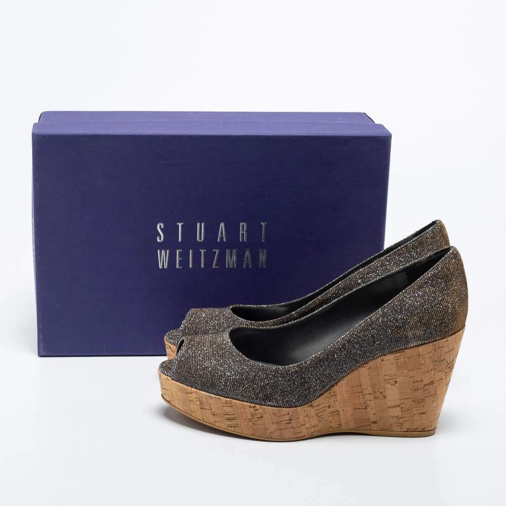 Stuart Weitzman Stuart Weitzman Grey Lurex Fabric Anna Cork Wedge Platform Peep Toe Pumps Size 37 9