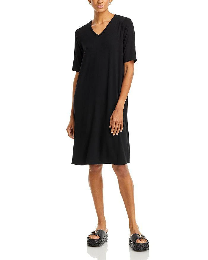 Eileen Fisher V Neck Elbow Sleeve Dress 3