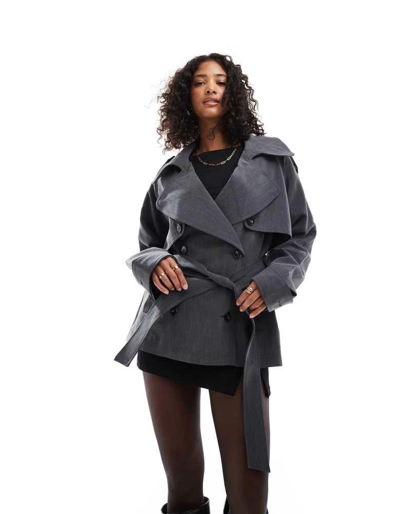 ASOS ASOS DESIGN oversized tailored trench coat with belt in grey 4