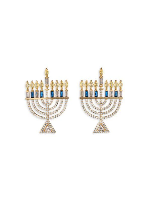 Eye Candy LA Luxe Goldtone & Cubic Zirconia Hannukah Menorah Drop Earrings 1