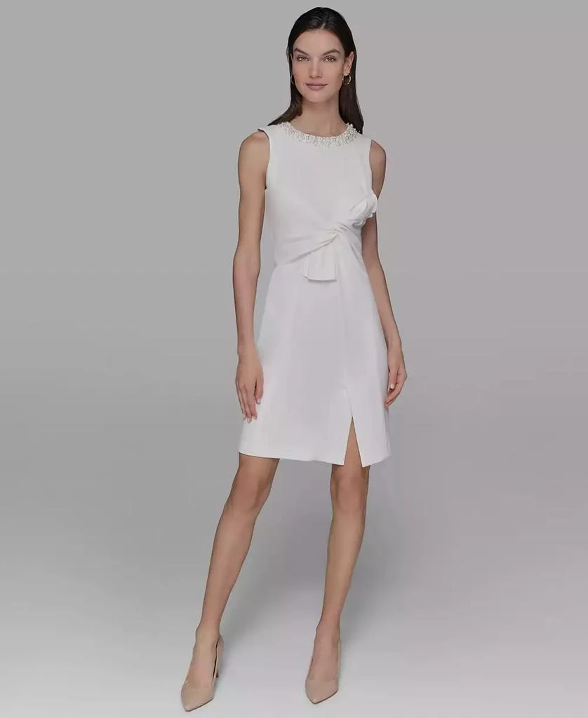 Karl Lagerfeld Paris Women's Scuba Crepe Faux-Pearl Sheath Dress 1