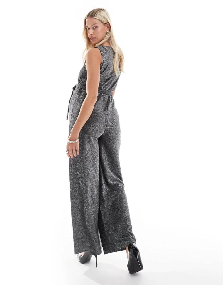 Mama.licious Mamalicious Maternity wide leg glitter jersey jumpsuit in black 4