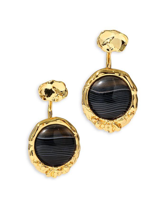 Alexis Bittar Brut Stone & Hammered Disc Front To Back Earrings in 14K Gold Plated