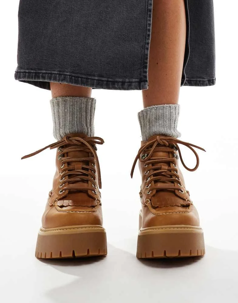 Timberland Timberland Stone Street lace up 7 eye elevated boots in wheat leather 2