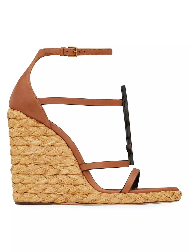 Yves Saint Laurent Cassandra Wedge Espadrilles in Smooth Vegetable-Tanned Leather with Monogram 1