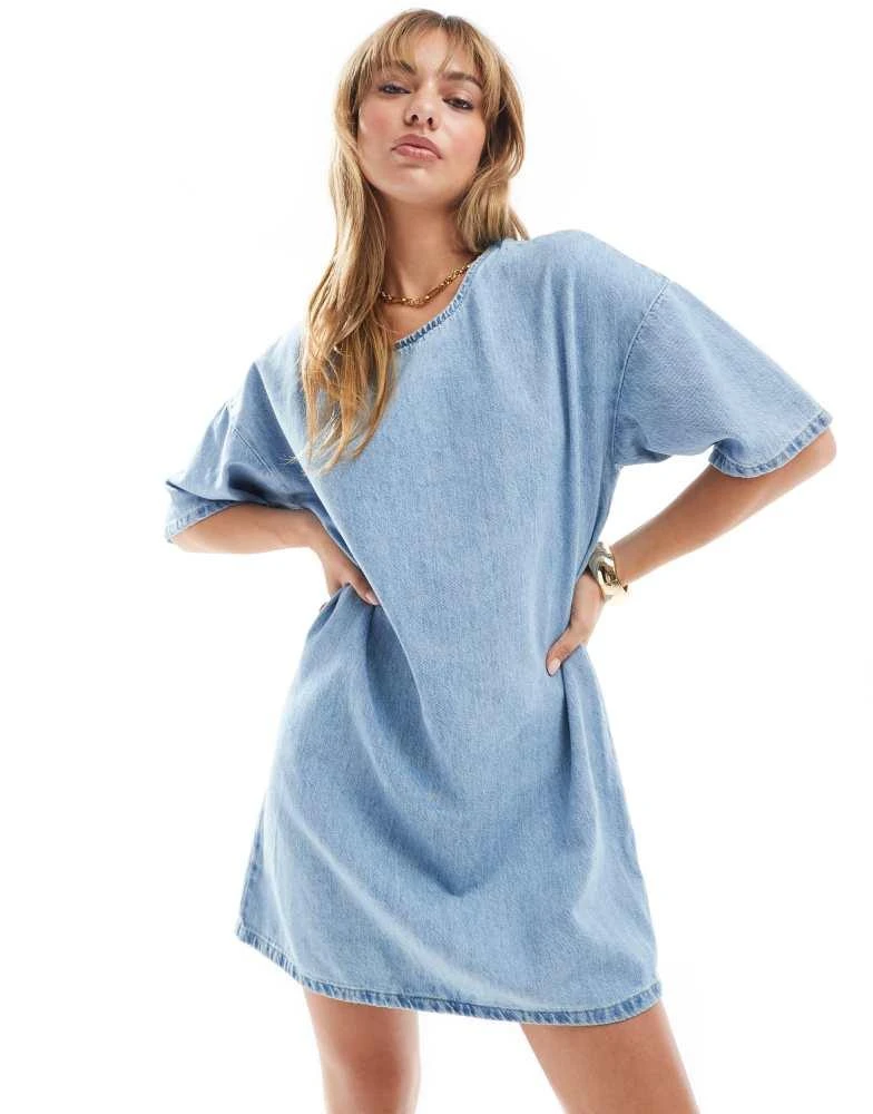 ASOS ASOS DESIGN denim t-shirt dress in midwash blue 3