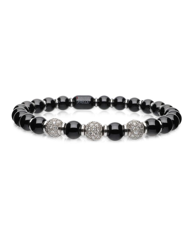 Roberto Demeglio Sfera 6.5mm Ceramic and 18K White Gold Diamond 3-Bead Stretch Bracelet, Black