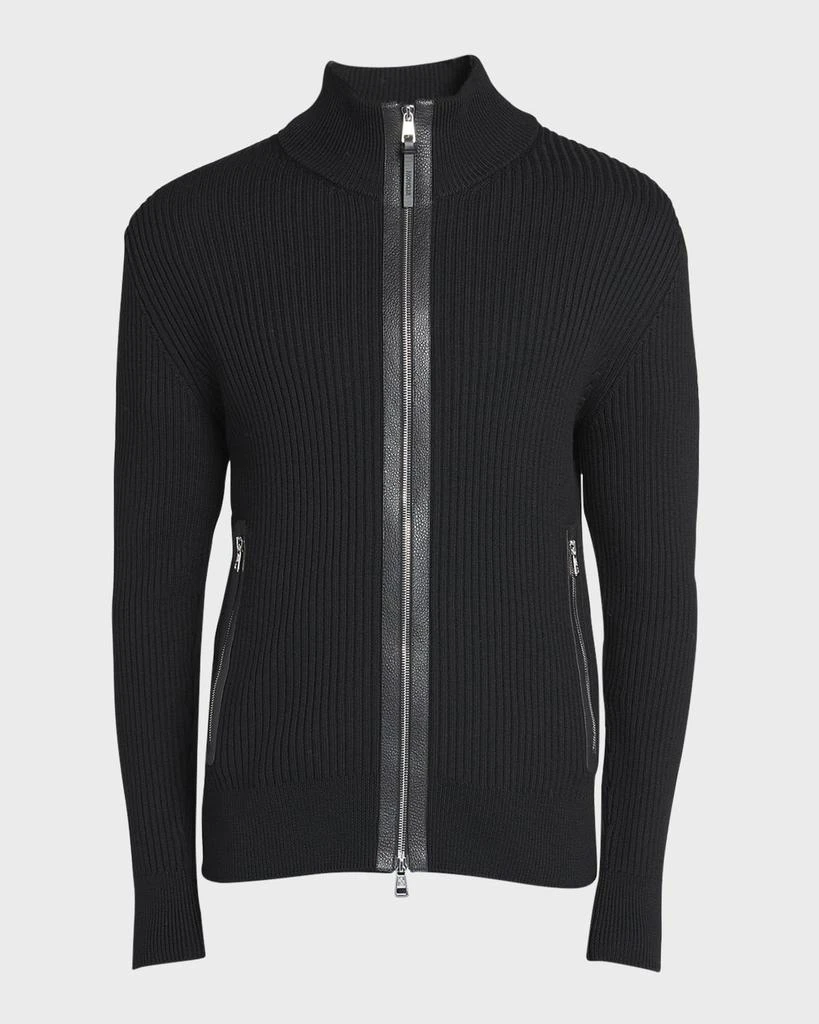 Moncler Men's Ribbed Cardigan with Leather Trim 1