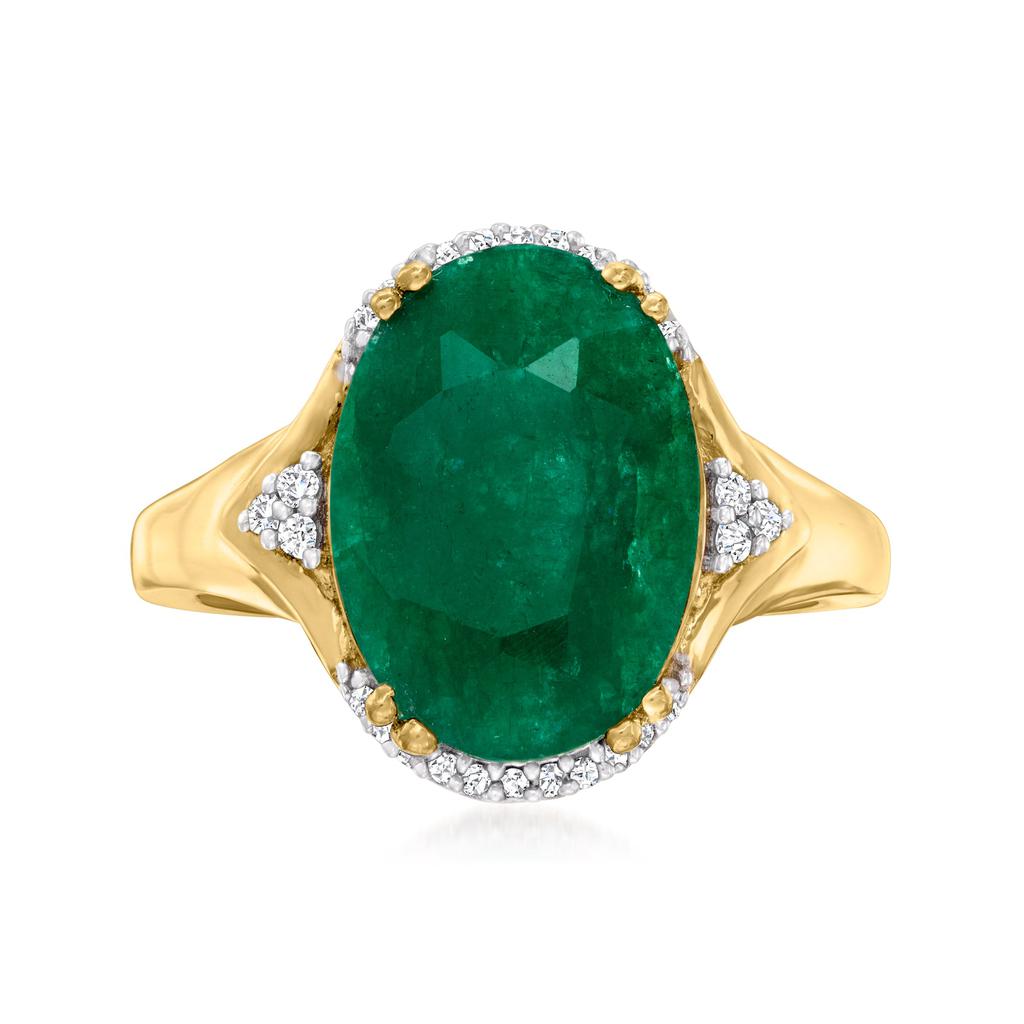 Ross-Simons Emerald Ring With Diamond Accents in 18kt Gold Over Sterling