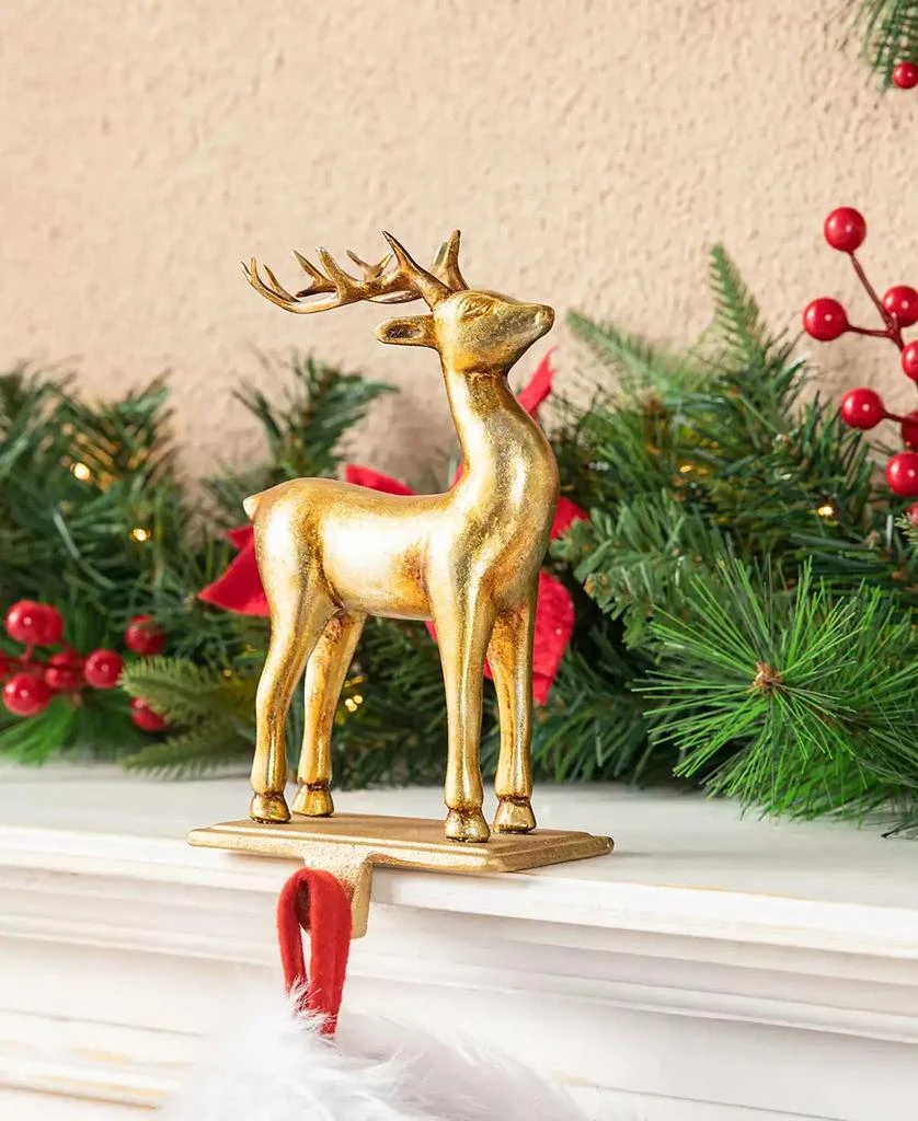 Glitzhome Set of 2 Gold Resin Standing Sitting Reindeer Stocking Holders 5