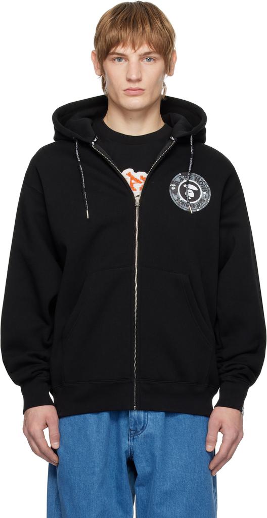 AAPE Black Moonface Logo Zip-Up Hoodie