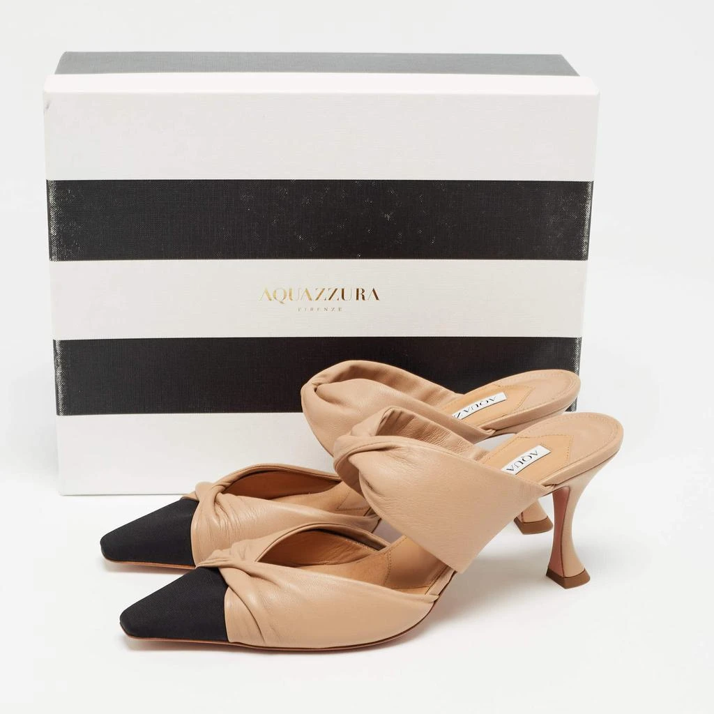Aquazzura Aquazzura Beige/Black Leather and Grosgrain Twist Puffy Mules Size 41 9