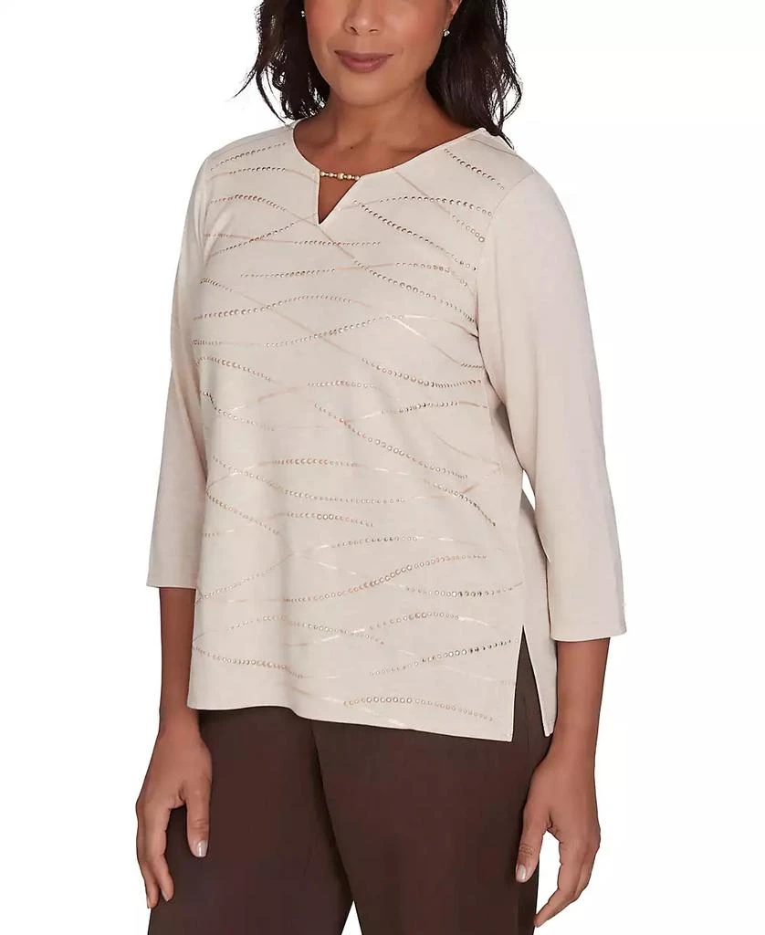 Alfred Dunner Petite Split-Neck Embellished 3/4-Sleeve Top 3