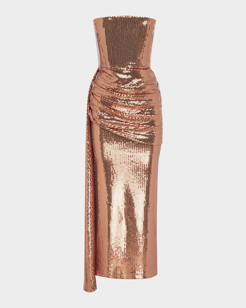 Alex Perry Strapless Draped Sequin Mesh Midi Dress
