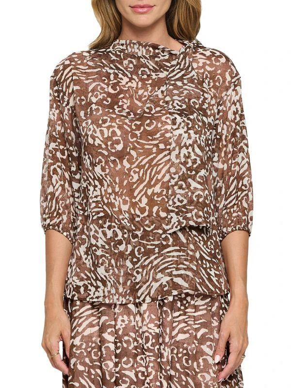 Renee C. Scarf Detail Animal Print Sheer Blouse 1