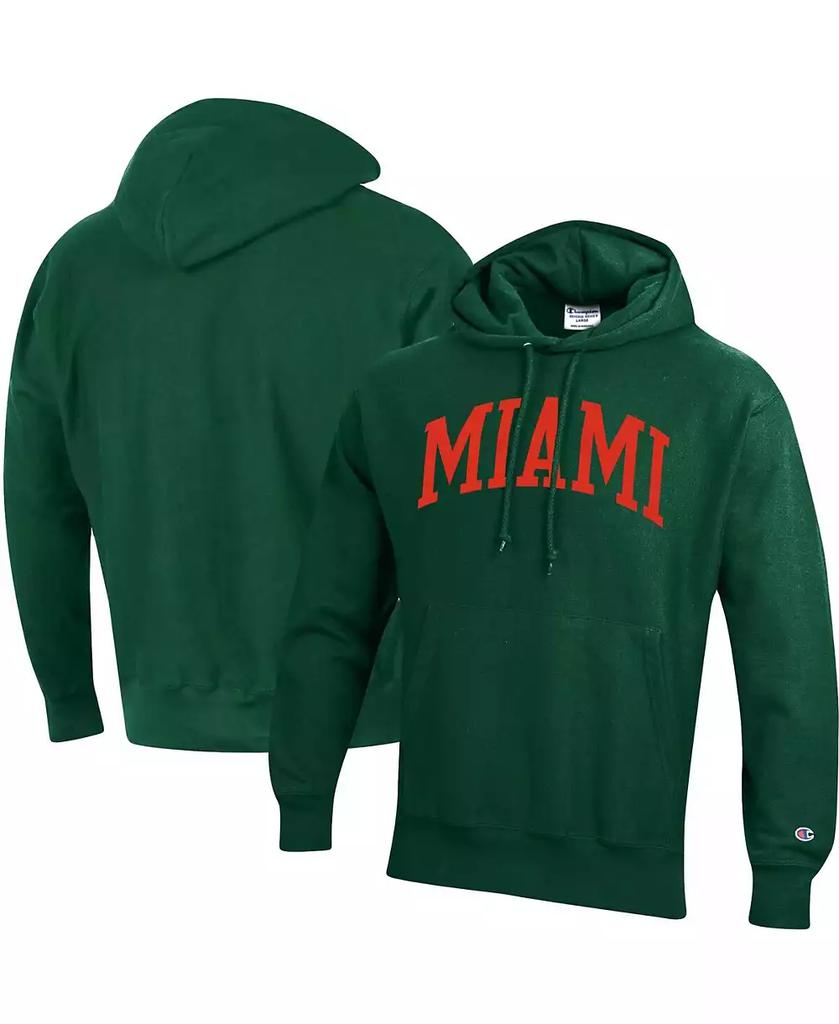 CHAMPION Men's Green Miami Hurricanes Team Arch Reverse Weave Pullover Hoodie