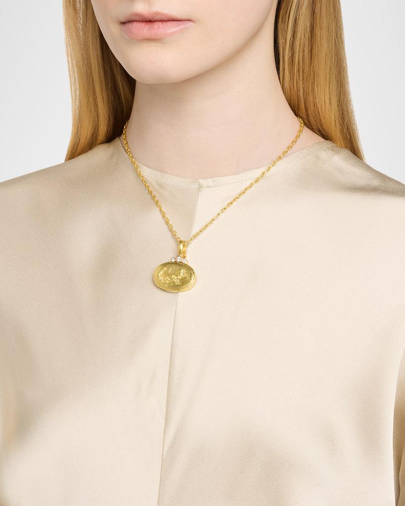 Elizabeth Locke 19K Yellow Gold Horizontal Oval Goddess with Chariot Pendant with Diamonds