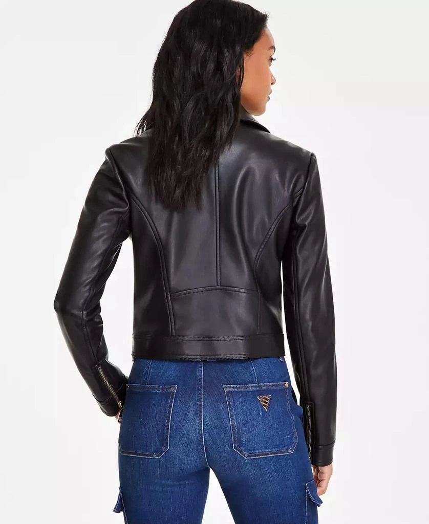 GUESS Women's Venom Faux-Leather Cropped Moto Jacket 5