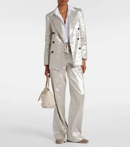 Brunello Cucinelli Double-breasted metallic linen-blend blazer 2
