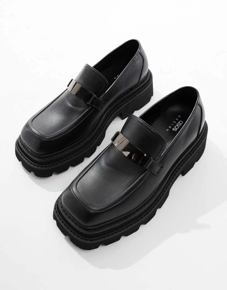 ASOS ASOS DESIGN chunky loafer in black with silver hardware 2