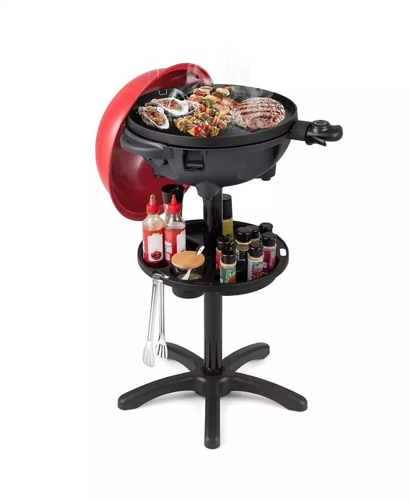 Ecooso Electric BBQ Grill 1200W Indoor Outdoor Grill with 2-Zone Non-Stick Grilling Plate-Red