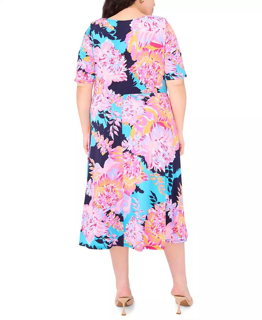 MSK Plus Size Printed Jersey Scoop-Neck Midi Dress