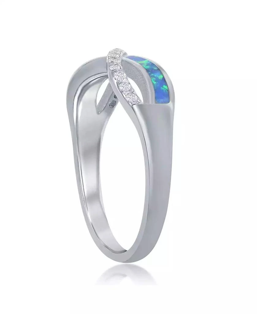 Caribbean Treasures Sterling Silver CZ and Blue Inlay Synthetic Opal Infinity Ring 2