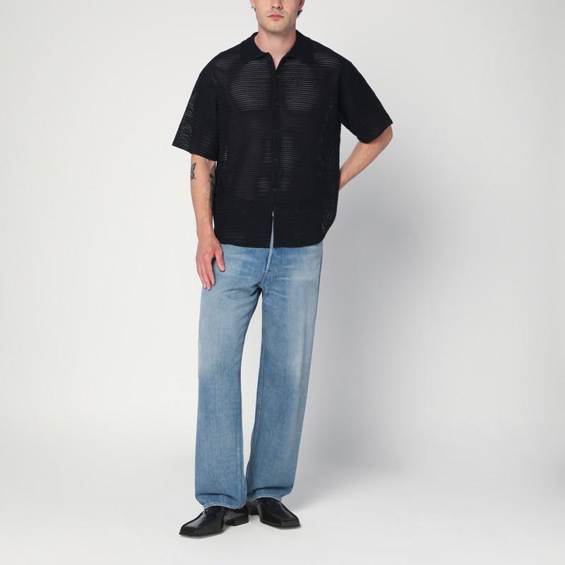 AURALEE Navy blue mesh knit polo