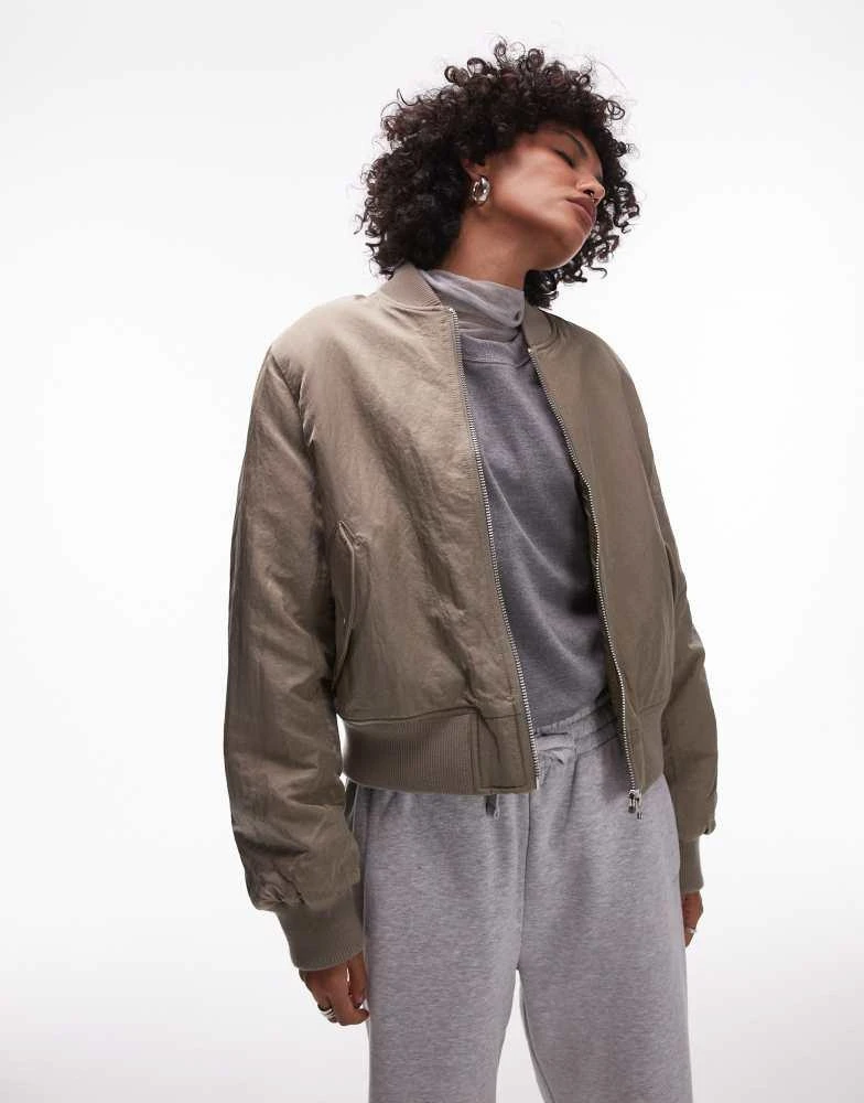 Topshop Topshop oversized cropped bomber jacket in mushroom 1