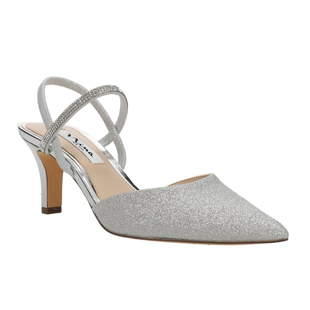 Nina Billie Metallic Glitter Rhinestone Pointed Toe Slingback Wedding Pumps