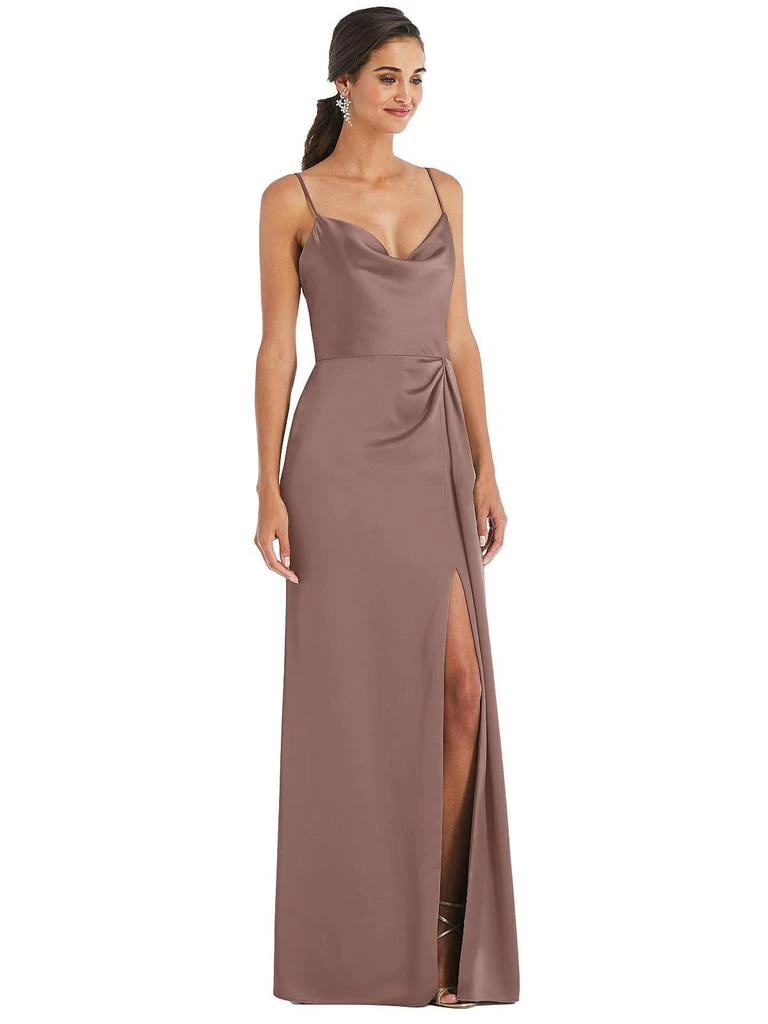 Dessy Collection Cowl-Neck Draped Wrap Maxi Dress with Front Slit 3