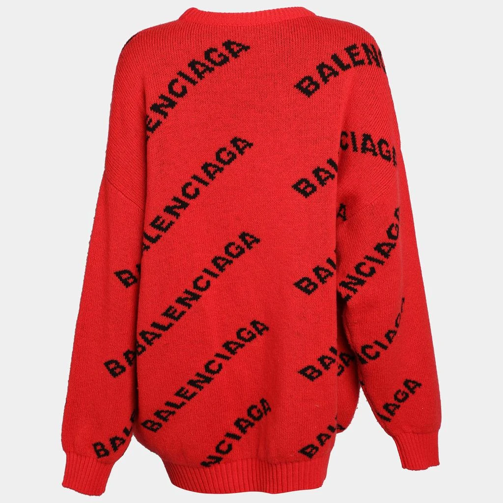 Balenciaga Balenciaga Red All Over Logo Intarsia Wool Knit 