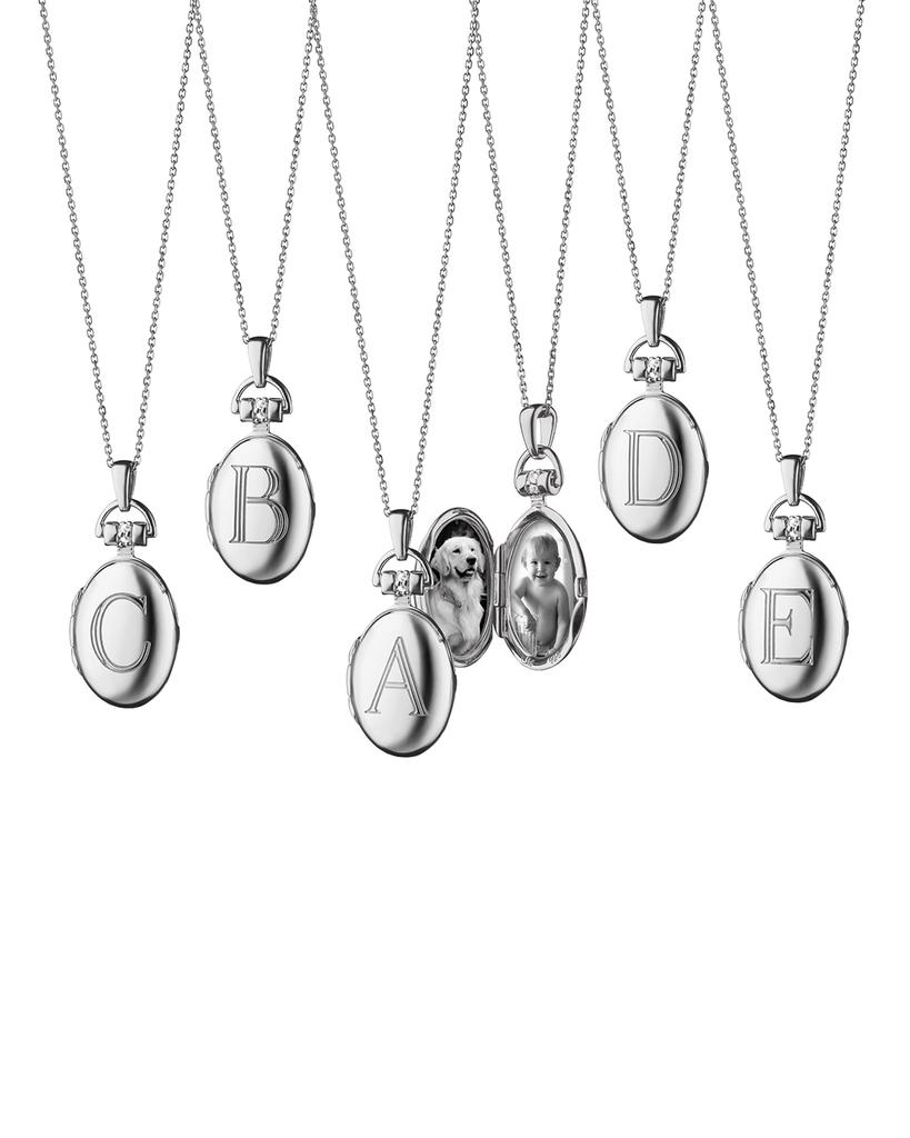 Monica Rich Kosann Sterling Silver Petite Initial Locket Necklace