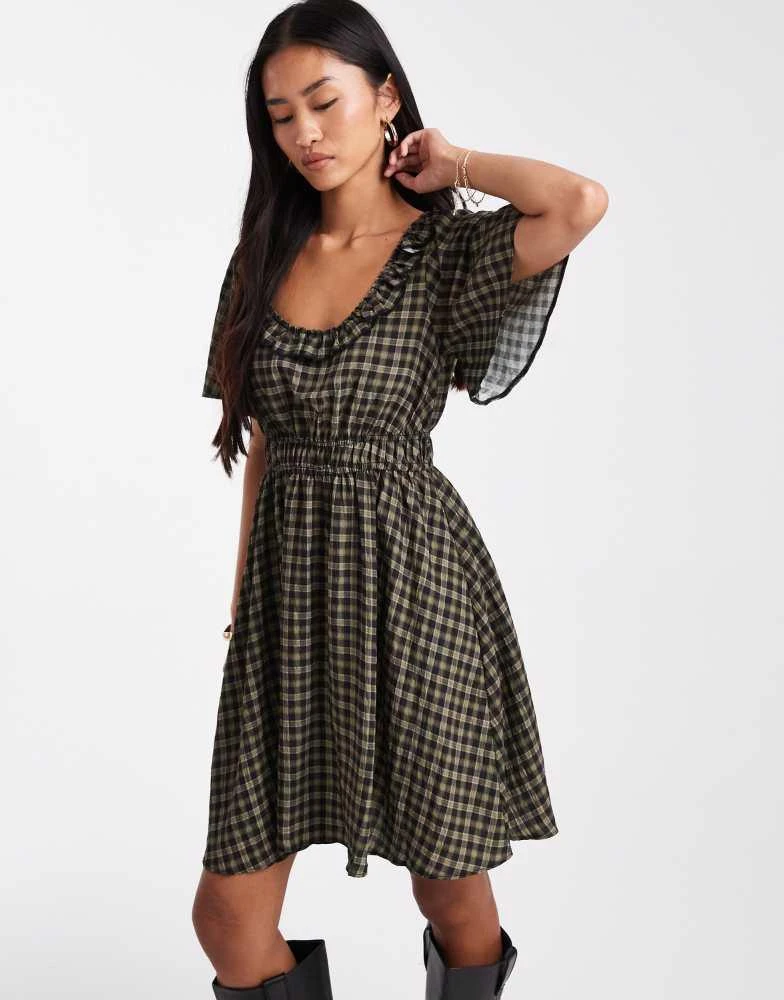 New Look check scoop neck mini dress in green  On Sale Now with Up to 39%  Off | Discover Exclusive Deals & Savings at BeyondStyle  Authentic New  Look Home|women with