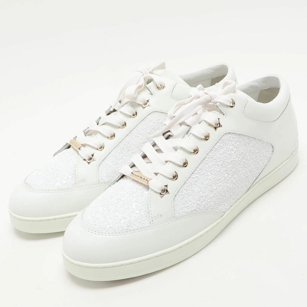Jimmy Choo Jimmy Choo White Glitter and Leather Miami Low Top Sneakers Size 43 2
