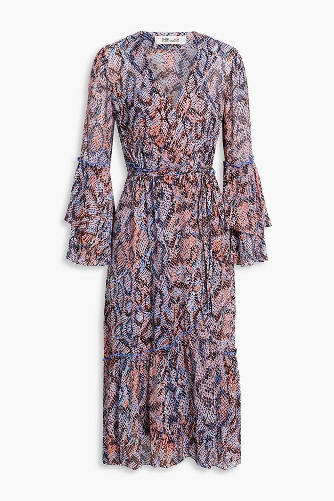 Diane von Furstenberg Elora ruffled snake-print chiffon midi wrap dress