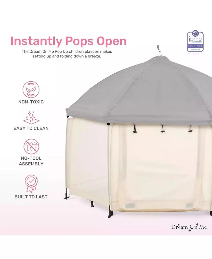 Dream On Me Baby Pop-Up Children Playpen, Instant One-Hand Open
Fold, Breathable Mesh Sides, Zipper Gate
Travel Carry Bag 6