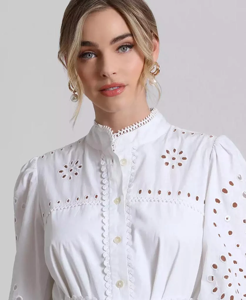 Avec Les Filles Women's Eyelet Cotton Lined Shirt Dress 5