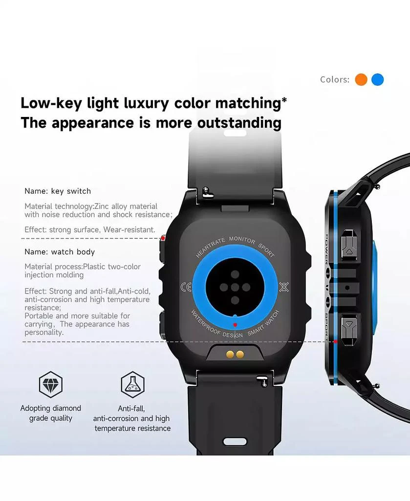 RUXING Smart 1.96'' AMOLED HD Large Screen Smart Watch For Men With Movement Call, Heart rate Blood oxygen Blood pressure monitoring, 1ATM -Blue line 3