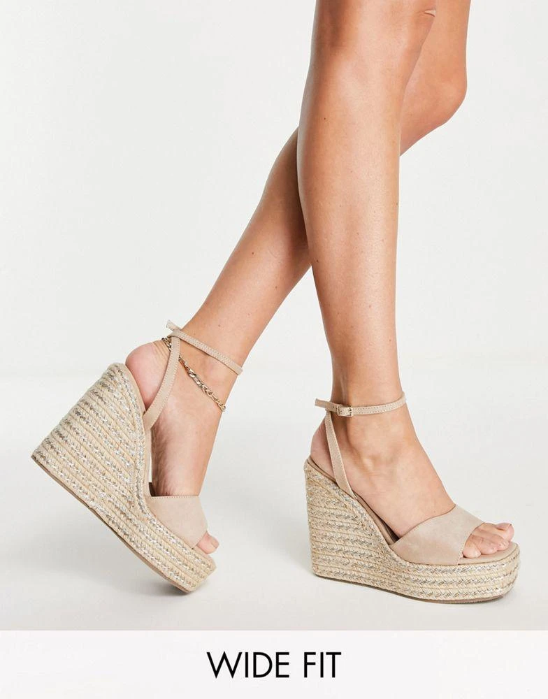 ASOS ASOS DESIGN Wide Fit Tasha espadrille wedges in beige 1