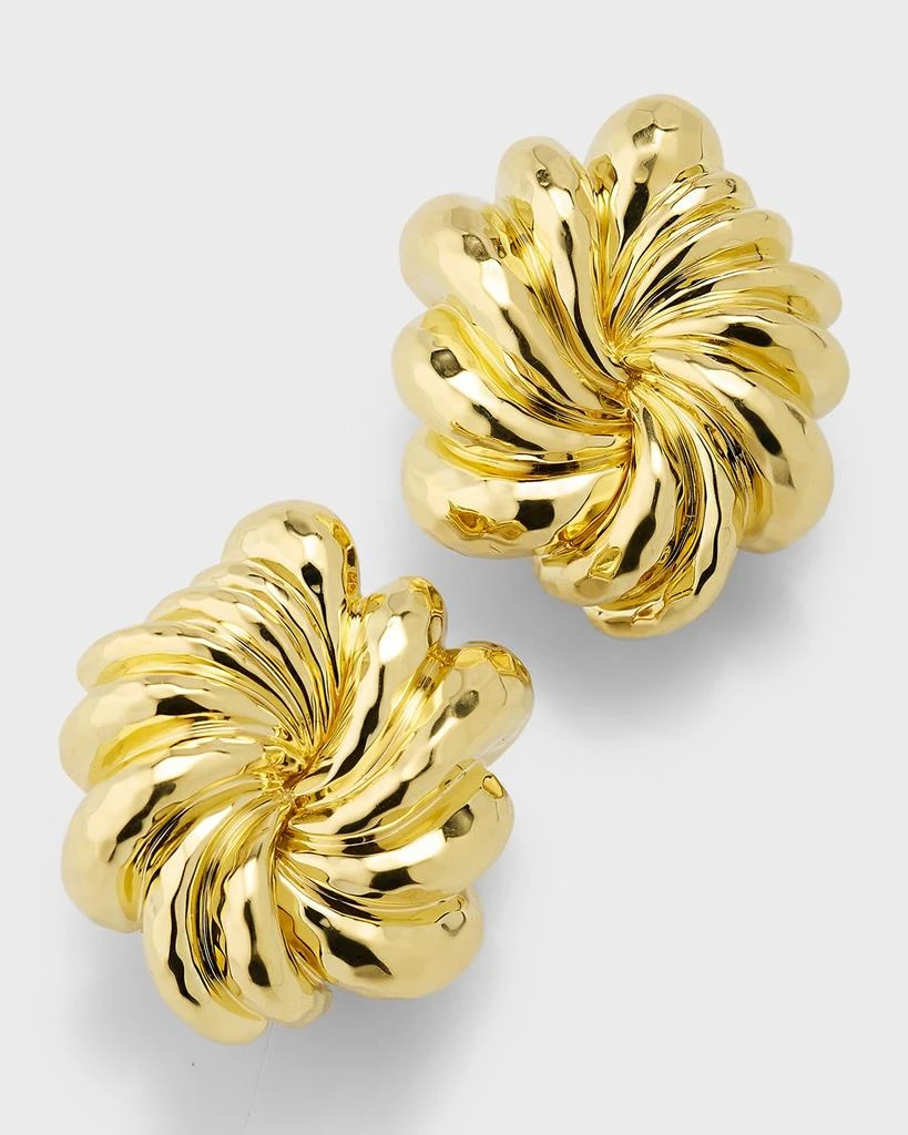 NM Estate Estate Dunay 18K Yellow Gold Hammered and Faceted Finish Floral Swirl Earrings 1
