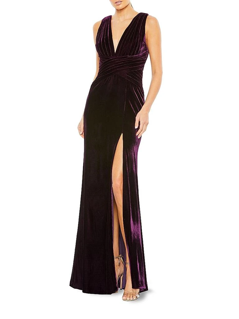 Mac Duggal Velvet Pleated Waist Slip Gown 1