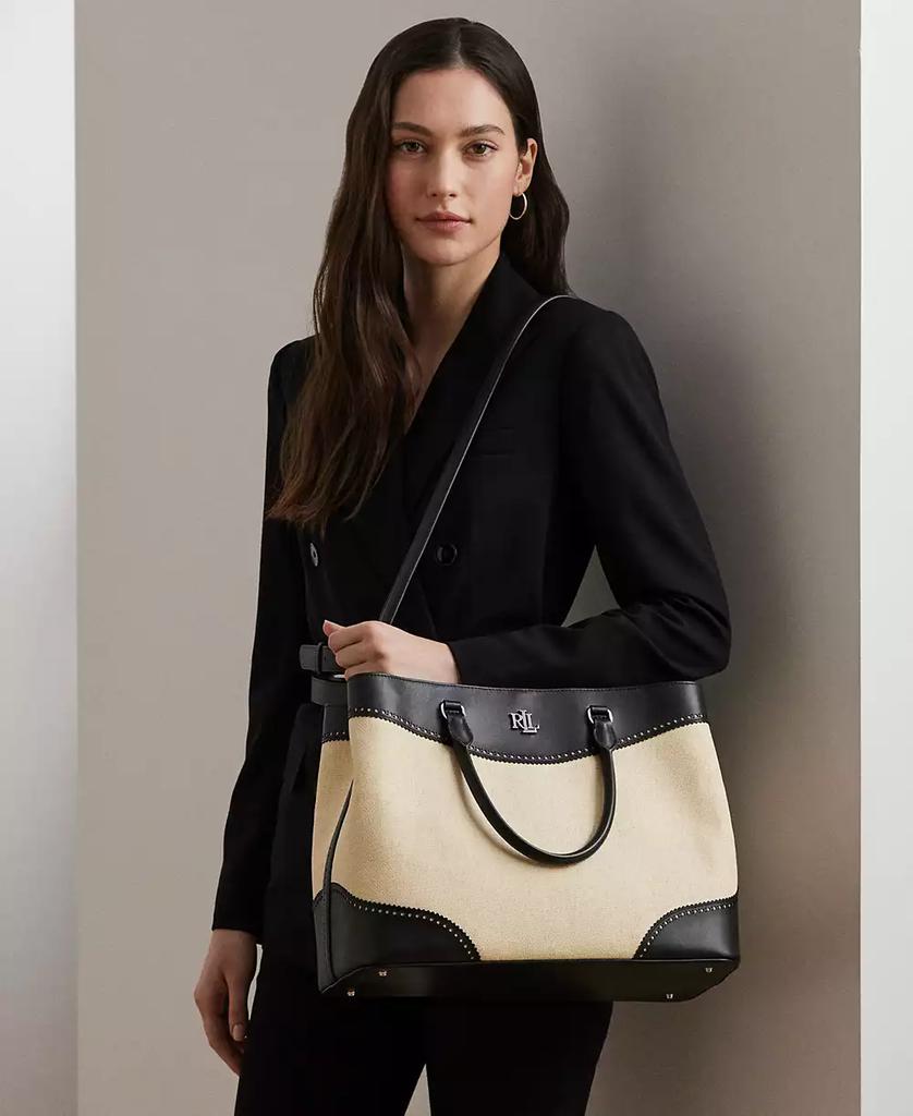 Ralph Lauren Marcy Straw & Leather Satchel