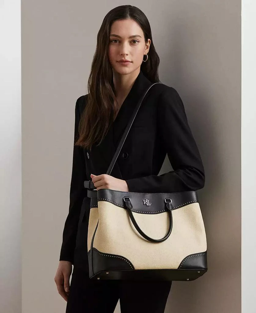 Ralph Lauren Marcy Straw & Leather Satchel 2